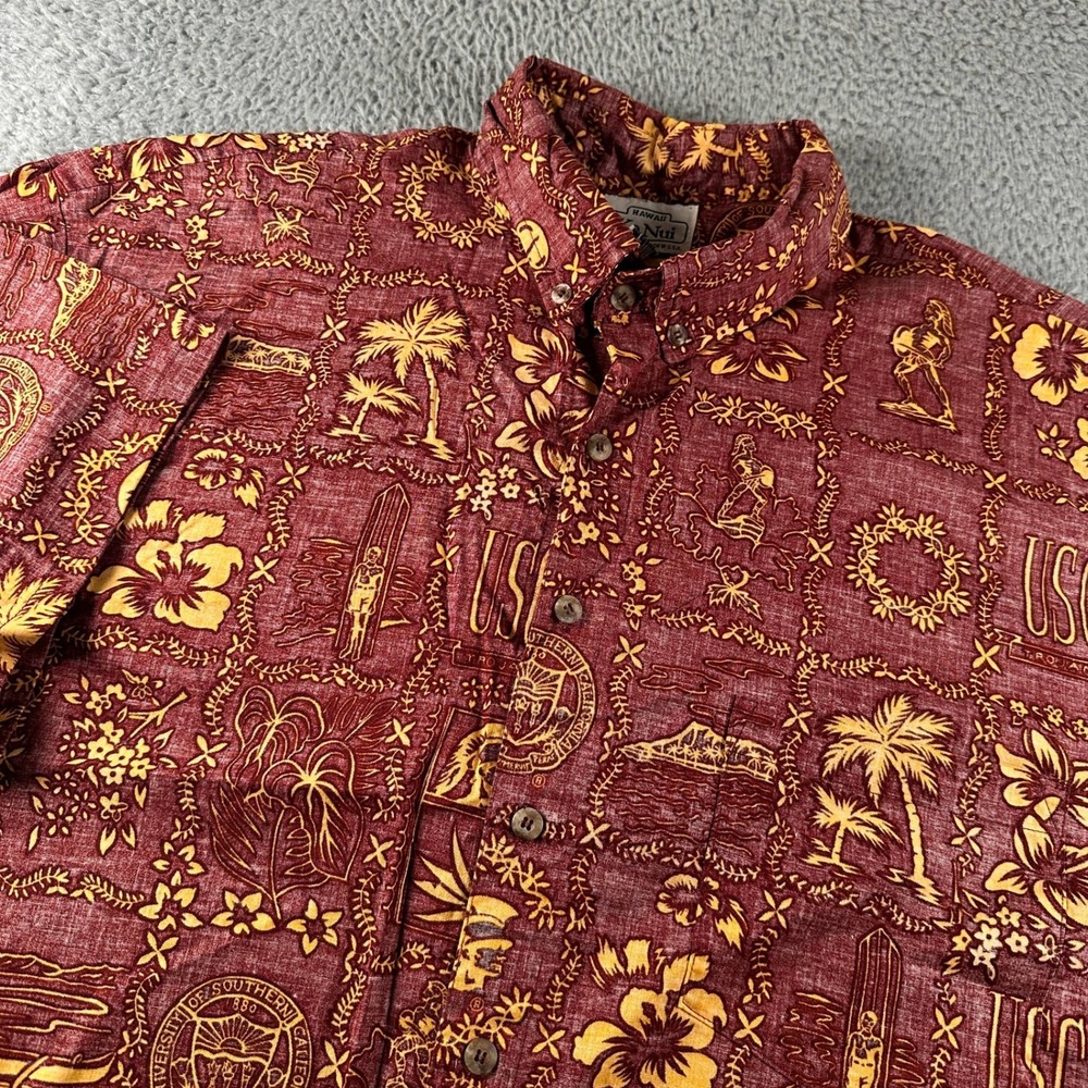 Ke Nui Hawaiian‎ Shirt Mens XXL Burgundy Gold USC Trojans Aloha Button Front